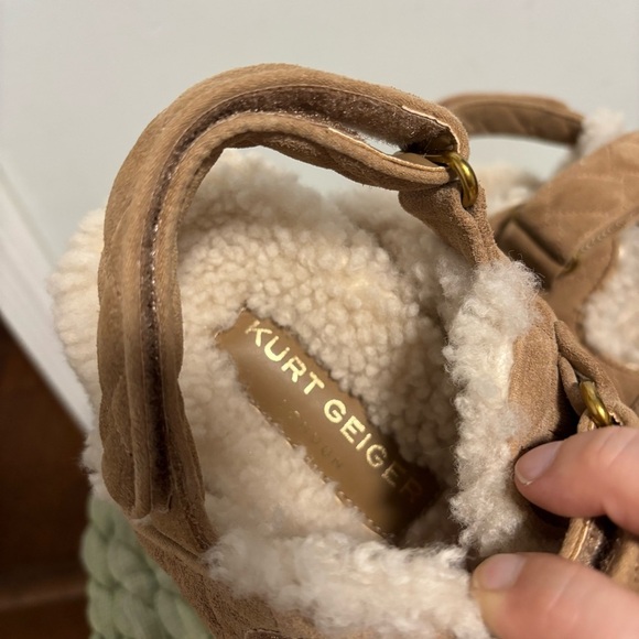 Kurt Geiger London Orson Tan Suede Quilted Shearling Dad Slingback Sandal NWT - Picture 13 of 15